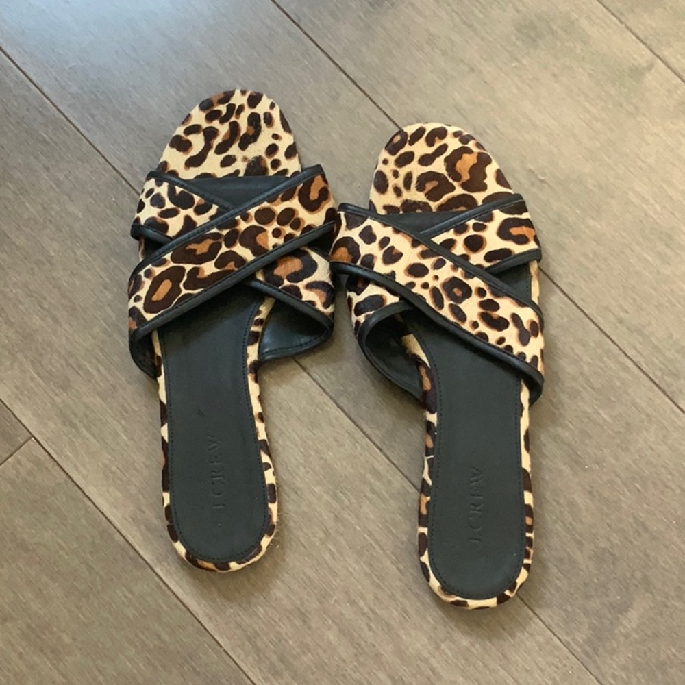 J.Crew Cora Calf Hair Cross Leopard Animal Print Sandals